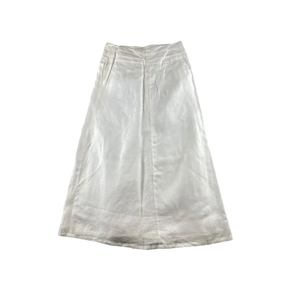 David Brooks White Linen Blend Maxi Skirt High‎ Waist Button Detail Size 10 - Picture 7 of 7